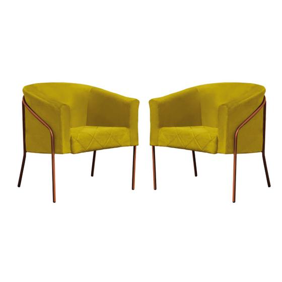 Imagem de Kit 07 Poltrona Cadeira Roni Luxo Industrial Ferro Bronze Suede Amarelo - Ahz Móveis