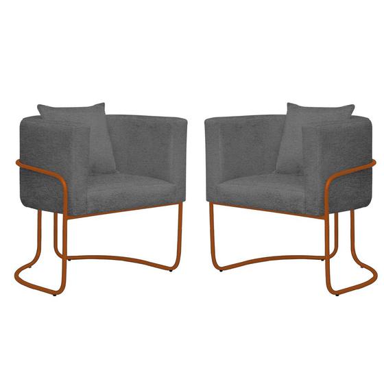 Imagem de Kit 07 Poltrona Cadeira Sirus Luxo Industrial Ferro Bronze Suede Cinza - Ahz Móveis