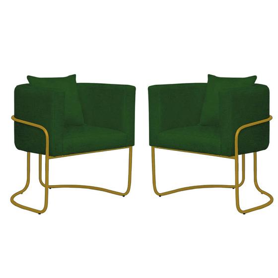 Imagem de Kit 07 Poltrona Cadeira Sirus Luxo Industrial Ferro Dourado Veludo Verde Musgo - Ahz Móveis