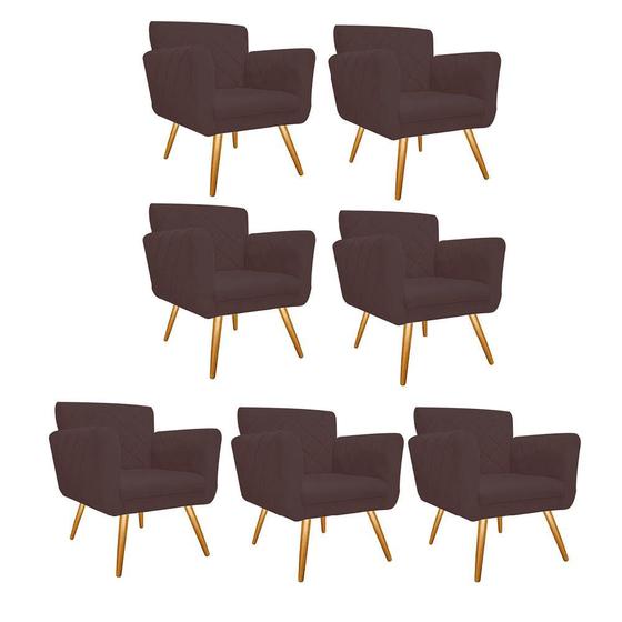 Imagem de Kit 07 Poltronas Cadeira Decorativa Cloe  Pé Palito Para Sala de Estar Recepção Escritório Suede Marrom - Damaffê Móveis