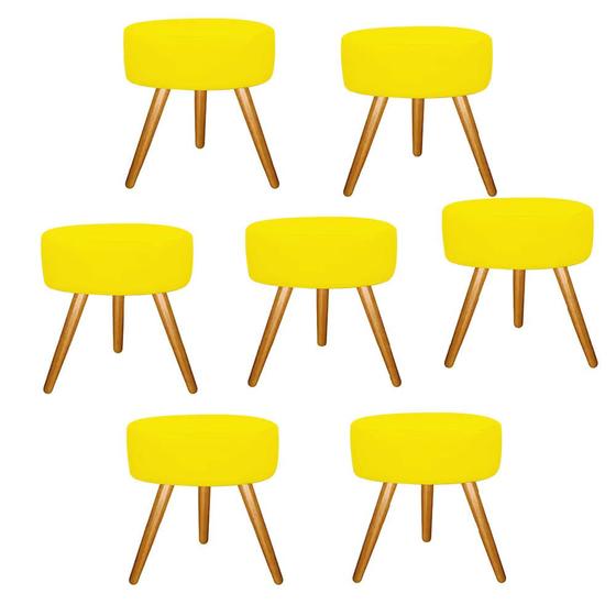 Imagem de Kit 07 Puff Sofia Redondo Decorativo  Pé Palito Sala de Estar Recepção Escritório material sintético Amarelo - KDAcanto Móveis