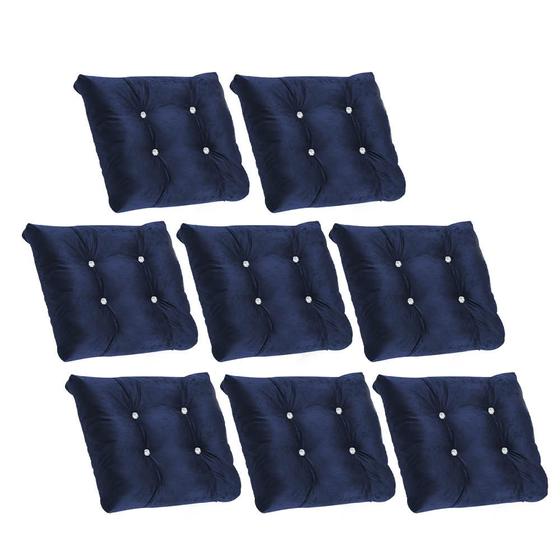 Imagem de Kit 08 Almofada Com Botão Strass Para Poltrona Costela com Enchimento Tecido Sintético Azul Marinho - Ahazzo Móveis