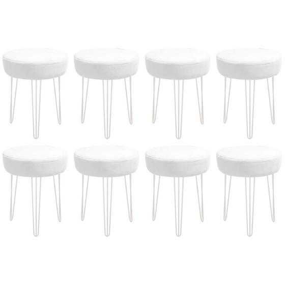 Imagem de Kit 08 Banqueta Alta Julia Industrial 55cm Ferro Branco material sintético Branco - Ahz Móveis