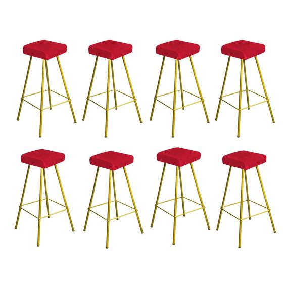 Imagem de Kit 08 Banqueta Alta Lira Eiffel Industrial Cozinha Bar Balcão Bistrô Ferro Dourado Suede Vermelho - Ahz Móveis