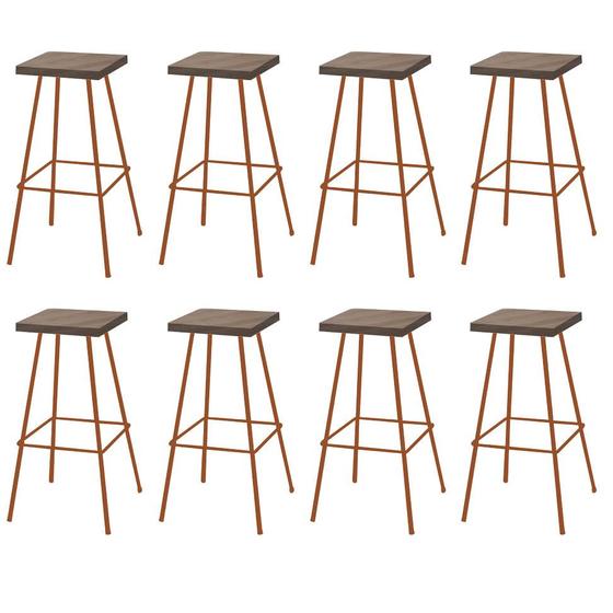 Imagem de Kit 08 Banquetas Alta Eliza 75cm Industrial Para Cozinha Ferro Bronze 100% MDF Rústico - Ahazzo Móveis