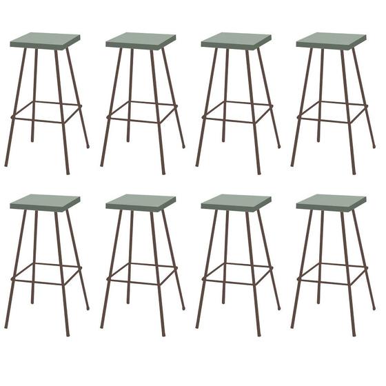 Imagem de Kit 08 Banquetas Alta Eliza 75cm Industrial Para Cozinha Ferro Marrom 100% MDF Verde - Ahazzo Móveis