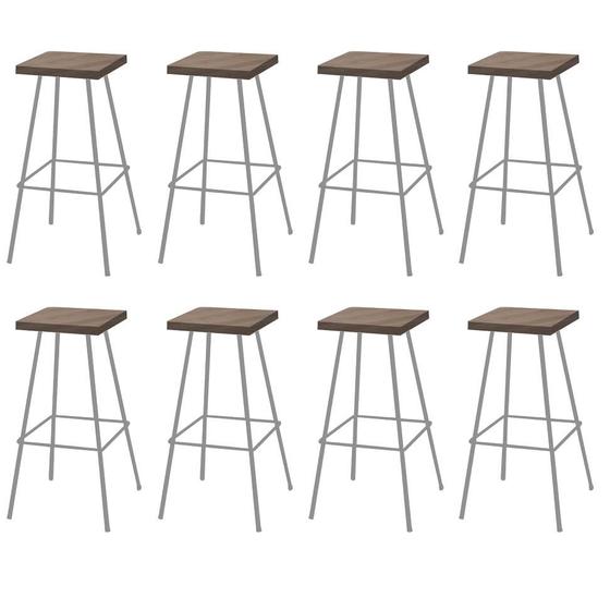 Imagem de Kit 08 Banquetas Alta Eliza 75cm Industrial Para Cozinha Ferro Prata 100% MDF Rústico - Ahz Móveis