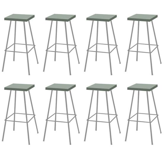 Imagem de Kit 08 Banquetas Alta Eliza 75cm Industrial Para Cozinha Ferro Prata 100% MDF Verde - Ahazzo Móveis