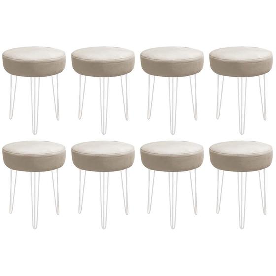 Imagem de Kit 08 Banquetas Puff Jullia Luxo 55cm Industrial Ferro Branco Sintético Bege - Ahazzo Móveis