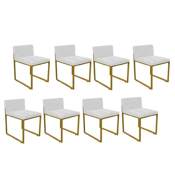 Imagem de Kit 08 Cadeiraa De Jantar Escritório Recepção Lee Office Industrial Ferro Dourado material sintético Branco - Ahz Móveis