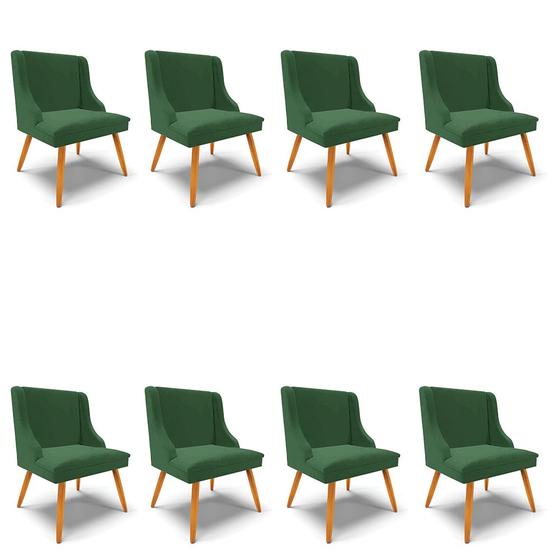 Imagem de Kit 08 Cadeiras de Jantar Liz Veludo Verde Esmeralda Pés Palito Castanho - D'Rossi