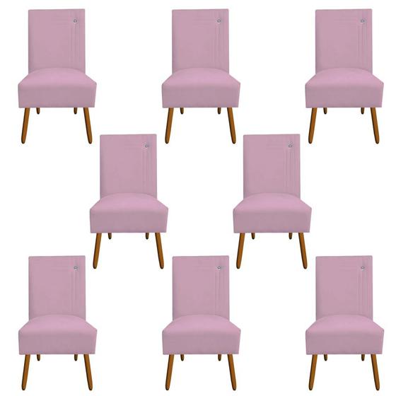 Imagem de Kit 08 Cadeiras De Jantar Sevilha Pés Palito Suede Rosa Bebê - D'Classe Decor