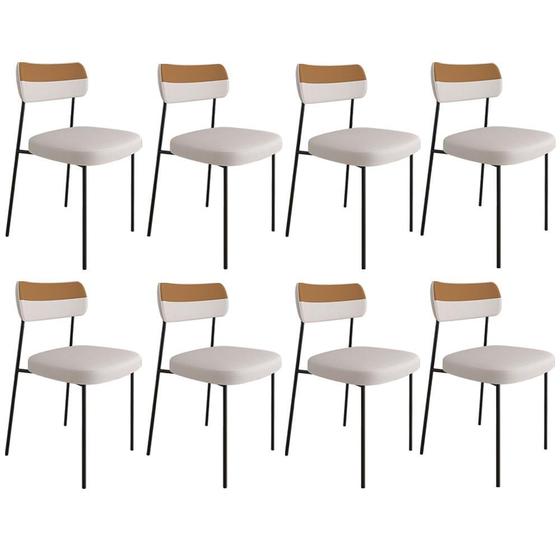 Imagem de Kit 08 Cadeiras Decorativa Estofada Sala Jantar Melina  F01 Linho Bege Material Sintético Caramelo - Lyam Decor