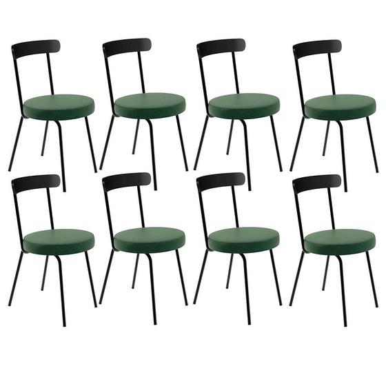 Imagem de Kit 08 Cadeiras Decorativas Estofada Para Sala De Jantar Haia Sintético Verde Musgo - Lyam Decor