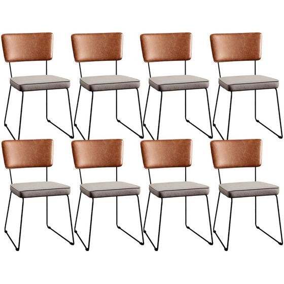 Imagem de Kit 08 Cadeiras Decorativas Estofada Sala Jantar Allana L02 Tecido Sintético Camel Linho Bege - Lyam Decor