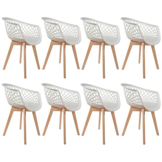 Imagem de Kit 08 Cadeiras Decorativas Para Sala de Jantar Madri Com Base de Madeira E01 Branco - Lyam Decor