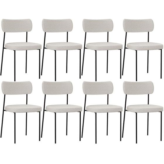 Imagem de Kit 08 Cadeiras Estofadas Para Sala De Jantar Melina L02 Bouclê Cru - Lyam Decor