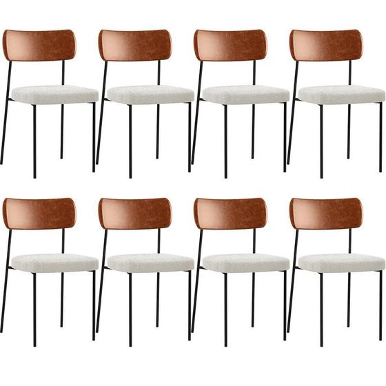 Imagem de Kit 08 Cadeiras Estofadas Para Sala De Jantar Melina L02 Sintético Camel Bouclê Creme - Lyam Decor