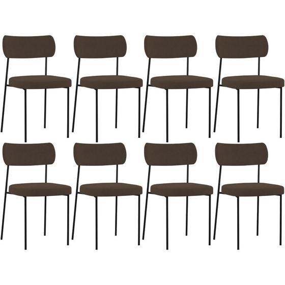 Imagem de Kit 08 Cadeiras Estofadas Para Sala De Jantar Melina L02 Suede Marrom - Lyam Decor