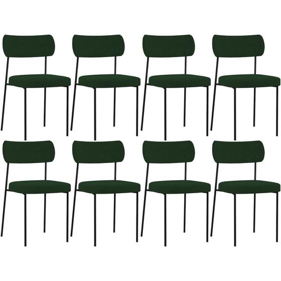 Imagem de Kit 08 Cadeiras Estofadas Para Sala De Jantar Melina L02 Suede Verde Musgo - Lyam Decor