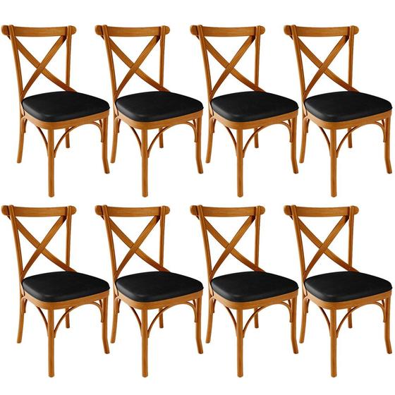 Imagem de Kit 08 Cadeiras Para Sala de Jantar e Estar Living Estofada Ávila L02 material sintético Preto - Lyam