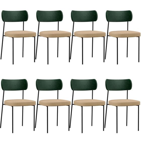 Imagem de Kit 08 Cadeiras Para Sala De Jantar Melina L02 Facto Verde Musgo Linho Bege Escuro - Lyam Decor
