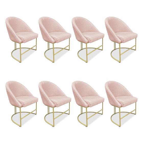 Imagem de Kit 08 Cadeiras Poltrona de Jantar Bela Suede Rosa Bebê Base Metálica Industrial Dourado - Pallazio