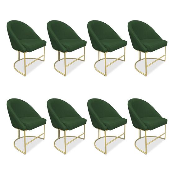 Imagem de Kit 08 Cadeiras Poltrona de Jantar Bela Suede Verde Base Metálica Industrial Dourado - Pallazio