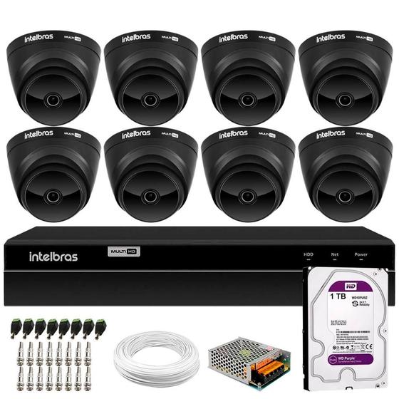 Imagem de Kit 08 Câmeras Intelbras VHD 1220 Dome Black Full HD 1080p, Lente 2.8mm, Visão Noturna 20m + DVR Intelbras MHDX 1308 8 Canais Multi HD + HD 1TB Purple