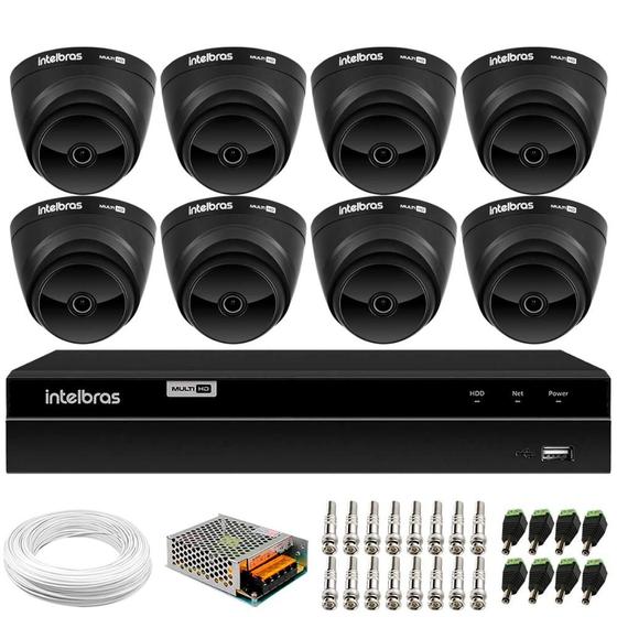 Imagem de Kit 08 Câmeras Intelbras VHD 1220 Dome Black Full HD 1080p, Lente 2.8mm, Visão Noturna 20m + DVR Intelbras MHDX 1308 8 Canais Multi HD