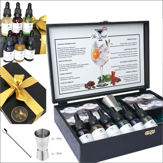 Imagem de Kit 08 Especiarias Gin Tônica + 6 Xaropes + Dosador Duplo Inox + Colher