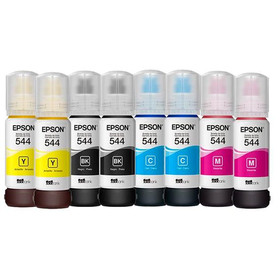 Imagem de kit 08 Garrafa de tintas T544 CMYK para impressora L3150, L3110