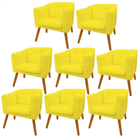 Imagem de Kit 08 Poltrona Cadeira Decorativa  Céci Sala de Estar Recepção Escritório Consultório material sintético Amarelo - Damaffê Móveis