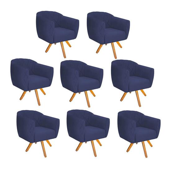 Imagem de Kit 08 Poltrona Cadeira Decorativa  Ludi Base Giratória Sala de Estar Recepção Escritório Suede Azul Marinho - KDAcanto Móveis