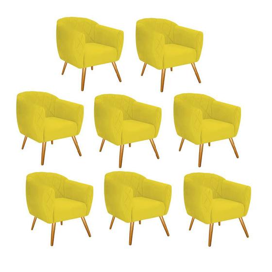 Imagem de Kit 08 Poltrona Cadeira Decorativa  Ludi Pés Palito Sala de Estar Recepção Escritório Suede Amarelo - KDAcanto Móveis