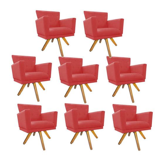 Imagem de Kit 08 Poltrona Cadeira Decorativa  Mind Base Giratória Sala de Estar Recepção Escritório Consultório Suede Vermelho - KDAcanto Móveis