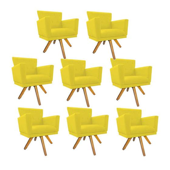 Imagem de Kit 08 Poltrona Cadeira Decorativa  Mind Base Giratória Sala de Estar Recepção Escritório Suede Amarelo - Damaffê Móveis