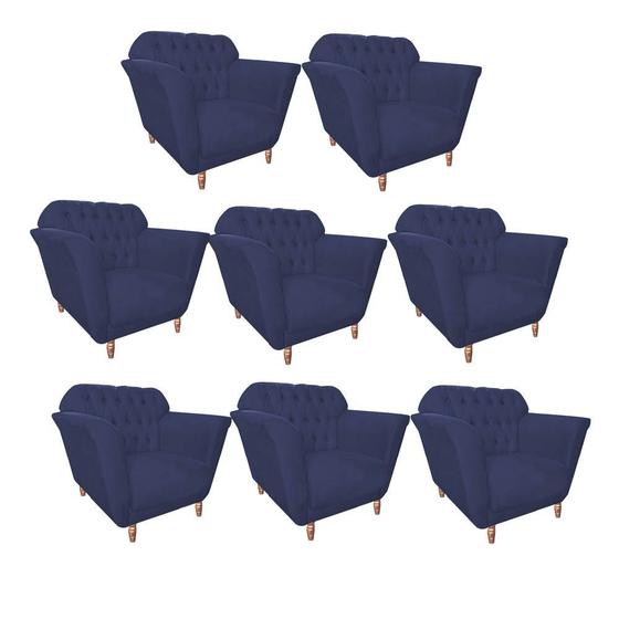 Imagem de Kit 08 Poltrona Cadeira Decorativa  Ster com Capitone  Sala de Estar Recepção Escritório Suede Azul Marinho - KDAcanto Móveis