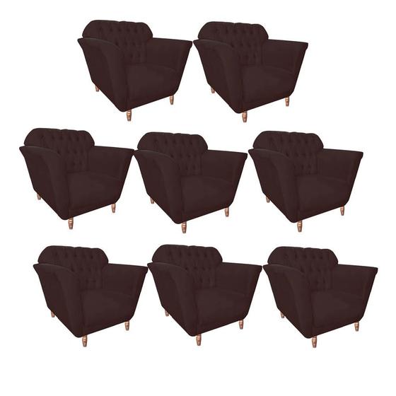 Imagem de Kit 08 Poltrona Cadeira Decorativa  Ster com Capitone  Sala de Estar Recepção Escritório Suede Marrom - KDAcanto Móveis