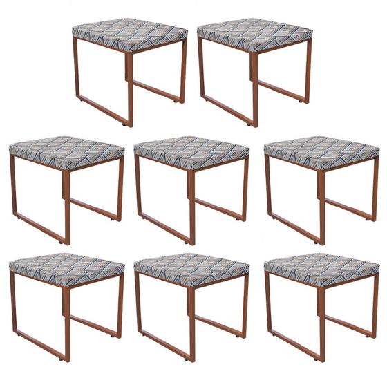 Imagem de Kit 08 Puff Banqueta Stan Para Penteadeira Sala De Jantar Industrial Ferro Bronze ZigZag AH13 - Ahazzo Móveis