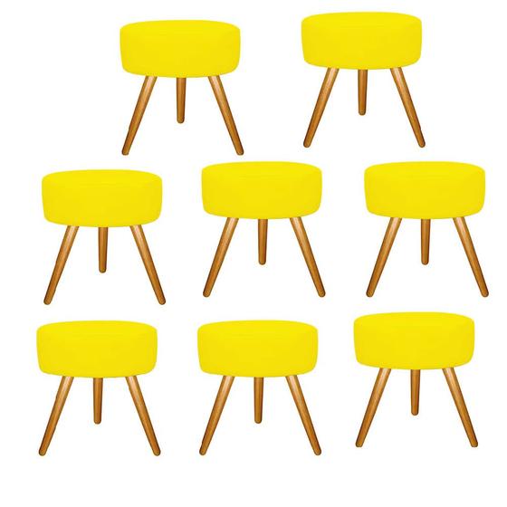 Imagem de Kit 08 Puff Sofia Redondo Decorativo  Pé Palito Sala de Estar Recepção Escritório material sintético Amarelo - Damaffê Móveis