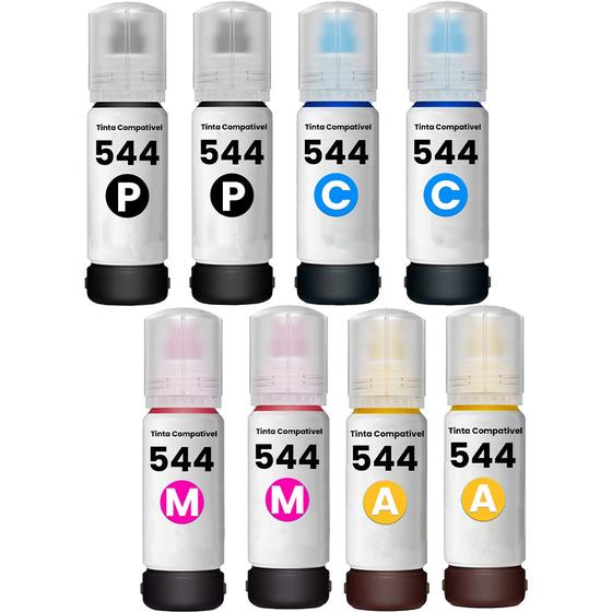 Imagem de Kit 08 refil de Tintas t544 Compatível para impressora Epson L3150