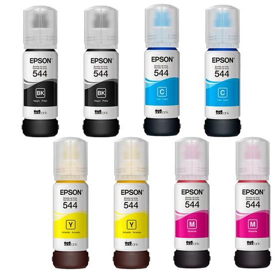Imagem de Kit 08 tintas T544 CMYK para impressora  L3150, L3110, L5190, L3250, L3210, L5290, L5590
