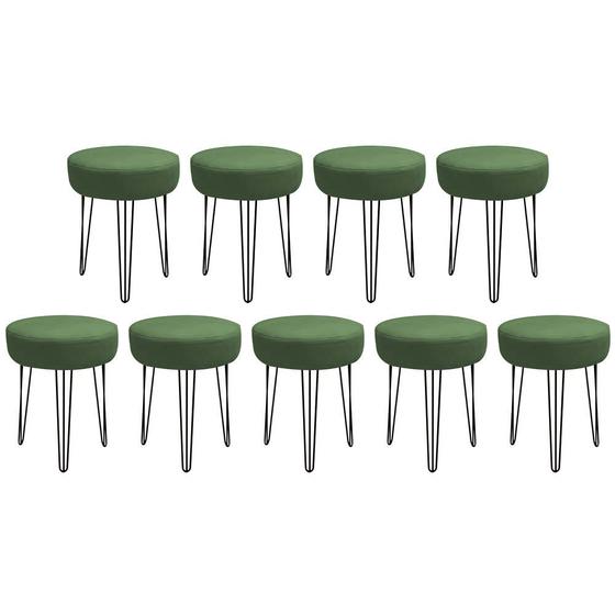 Imagem de Kit 09 Banqueta Alta Julia Industrial 55cm Ferro Preto Suede Verde - Ahz Móveis