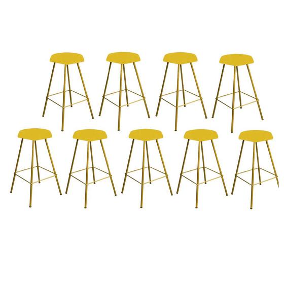 Imagem de Kit 09 Banqueta Alta Lari Eiffel Hexágono Cozinha Bar Balcão Bistrô Ferro Dourado Suede Amarelo - Ahz Móveis