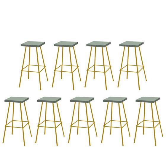 Imagem de Kit 09 Banquetas Alta Eliza 75cm Industrial Para Cozinha Ferro Dourado 100% MDF Verde - Ahazzo Móveis