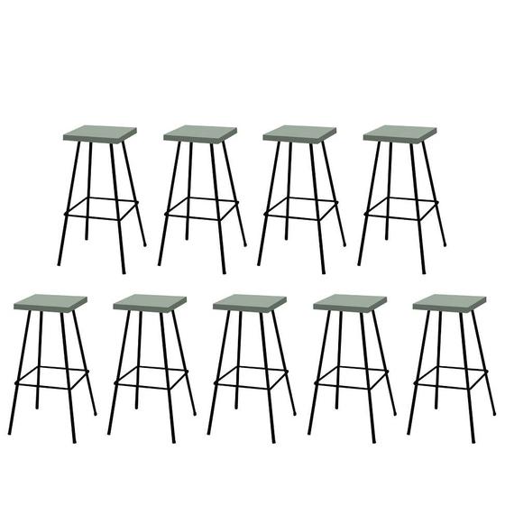 Imagem de Kit 09 Banquetas Alta Eliza 75cm Industrial Para Cozinha Ferro Preto 100% MDF Verde - Ahz Móveis