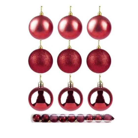 Imagem de Kit 09 Bolas De Natal Mista 6cm Vinho Decoração Árvore