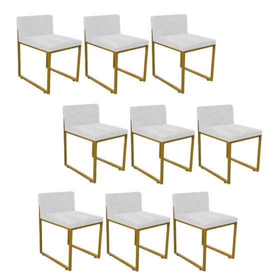 Imagem de Kit 09 Cadeiraa De Jantar Escritório Recepção Lee Office Industrial Ferro Dourado material sintético Branco - Ahz Móveis