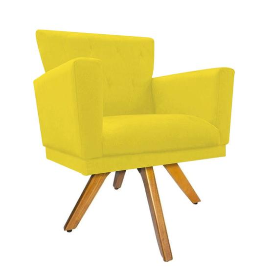 Imagem de Kit 09 Poltrona Cadeira Decorativa  Mind Base Giratória Sala de Estar Recepção Escritório Consultório material sintético Amarelo - KDAcanto Móveis